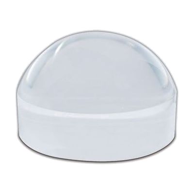 Clear acrylic dome-shaped magnifier, approximately 65mm wide, with flat bottom and rounded top