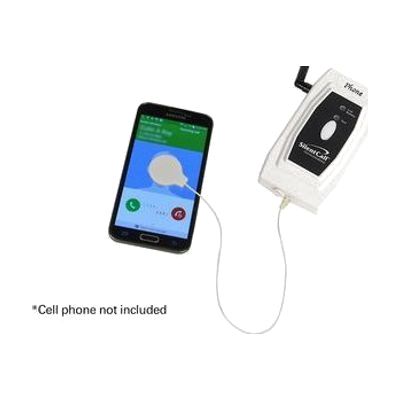 White rectangular device with phone jack connector and battery compartment, approximately 3 inches wide