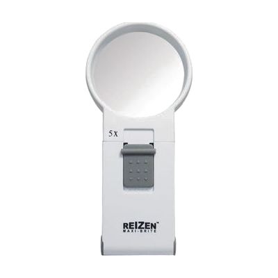 Small handheld magnifier with clear oval lens and slim handle, under 6 inches long, with integrated LED light