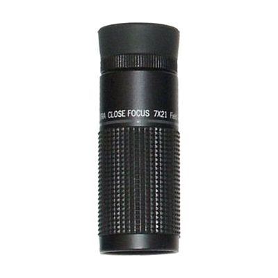 Slim cylindrical monocular telescope in black, approximately 3 inches long and 1 inch in diameter, with a narrow eyepiece end