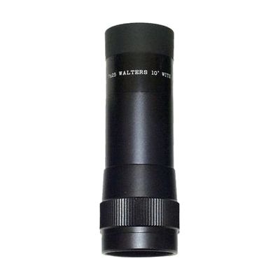 Cylindrical monocular telescope in dark housing, approximately 5.5 inches long and 1.6 inches in diameter, with attached neck