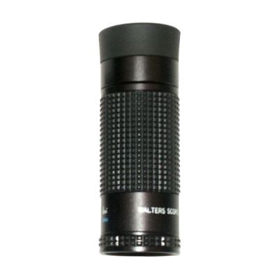 Small cylindrical monocular in dark finish, approximately 3 inches long and 1.25 inches in diameter, with a soft carry case a