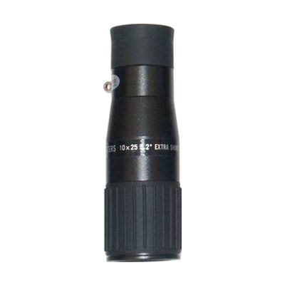Slender cylindrical monocular telescope, approximately 4.5 inches long and 1.4 inches in diameter, with black body and silver