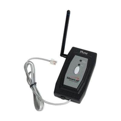 Small rectangular white wireless transmitter with a phone jack port, designed to mount near a wall phone outlet
