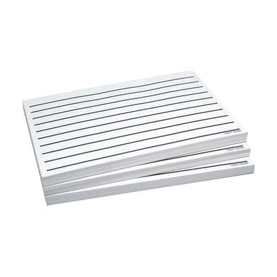 Three small writing pads, 5.5 by 8.5 inches, with wide-spaced bold black lines on white paper