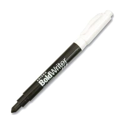 Black ballpoint-style pen with a tapered conical tip, standard pen length and barrel