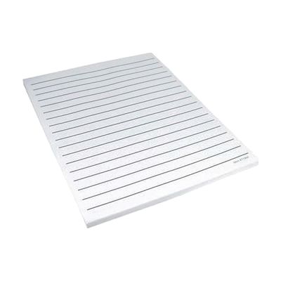 Stack of five white writing pads with bold, widely-spaced black horizontal lines, 8.5 by 11 inches