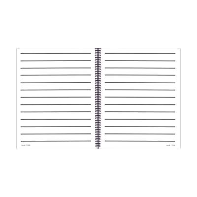 Spiral-bound notebook with white pages and thick bold black ruling lines