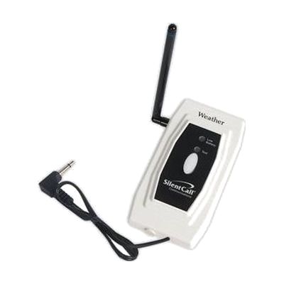 Small rectangular white wireless transmitter with indicator light, about 3 inches tall
