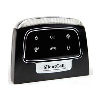Small white rectangular plug-in unit with a central strobe light and a row of five small colored indicator icons, designed to