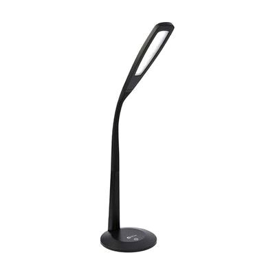 Slim black desk lamp with flexible gooseneck stem, small rectangular shade, and matte finish, approximately 14-26 inches tall
