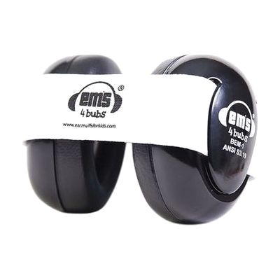Small infant earmuffs with black ear cups and white headband, sized for newborn heads