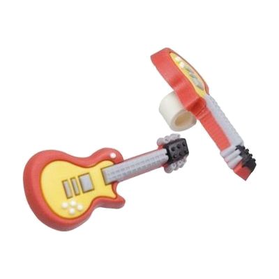 Small red guitar-shaped rubber charm designed to slide onto hearing aid tubing
