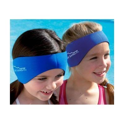 Royal blue stretchy neoprene headband designed to cover both ears, wide band approximately 2 inches tall