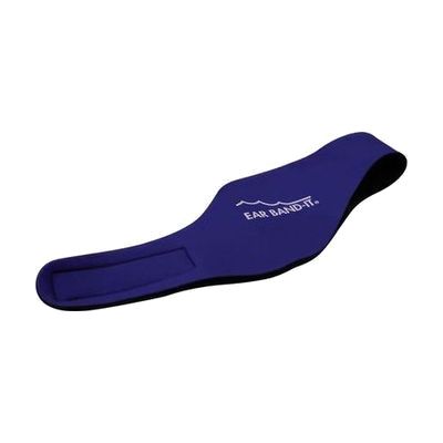 Blue neoprene headband, roughly 2 inches wide, shaped to wrap around the ears and across the back of the head