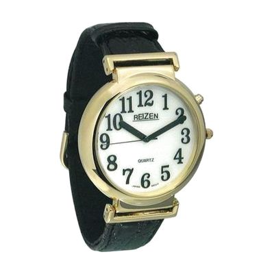 Round analog watch with oversized 1.75-inch white face, bold black numerals, and standard wristband