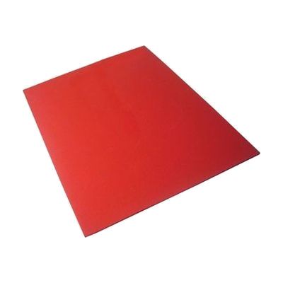 Flat rectangular sheet of thin red foam material, approximately 9 by 12 inches