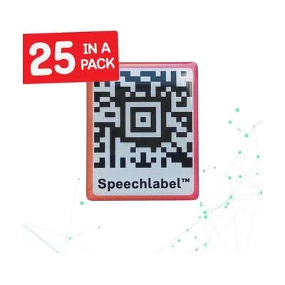Sheet of small white square QR code stickers, each approximately 1 by 1.4 inches, with black high-contrast QR patterns on a g