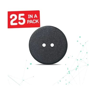 Small round white button-style NFC labels, approximately 1 inch in diameter, shown in a pack of 20
