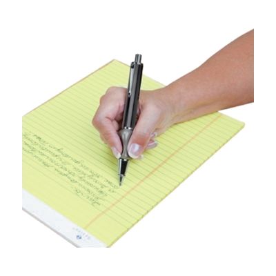 Sleek black barrel pen with textured rubber grip section, slightly thicker than a standard pen