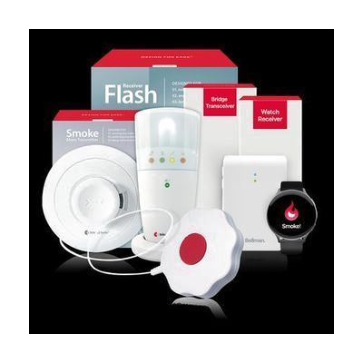 Smoke/Fire Alarm System with Flash Receiver, Bed Shaker, Bridge, and Watch Receiver
