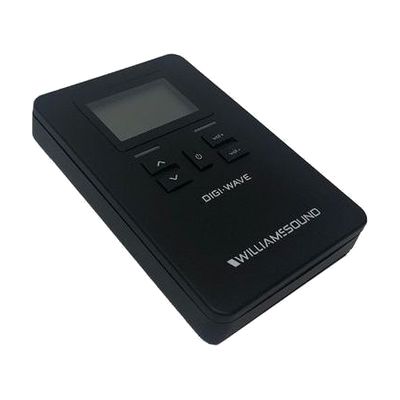 A black rectangular receiver with a small display screen and control buttons above the brand name on its front.
